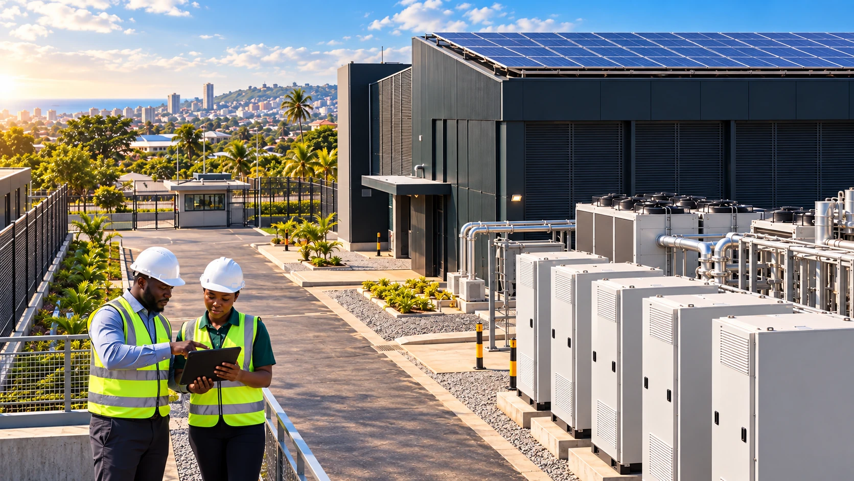 Illustrative West African data centre with solar and battery infrastructure