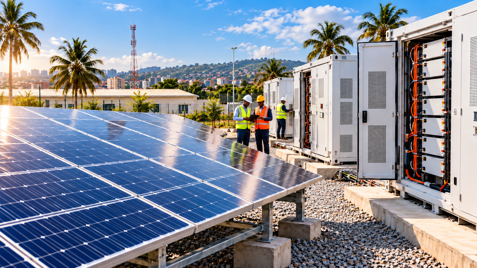 Illustrative commercial solar array and battery storage installation